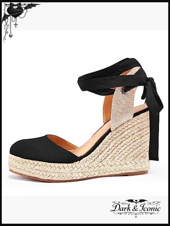 Wedge Espadrilles Platform Sandals Closed Toe Ankle Strap Lace Up Summer Shoes